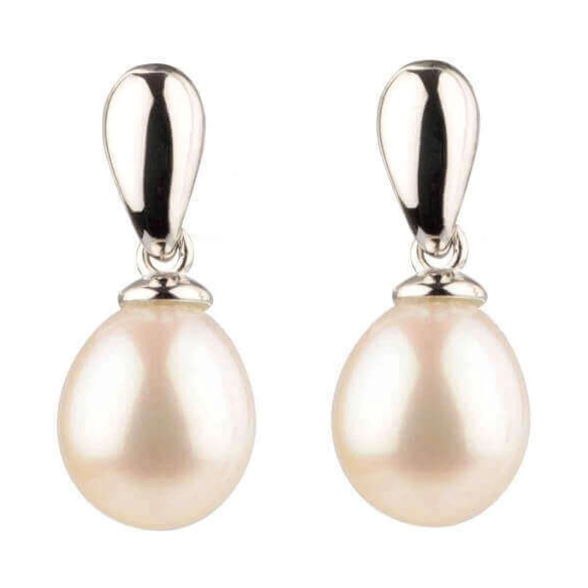 Freshwater Cultured Pearl Polished Pear-shape Drop Earrings  |  Silver 