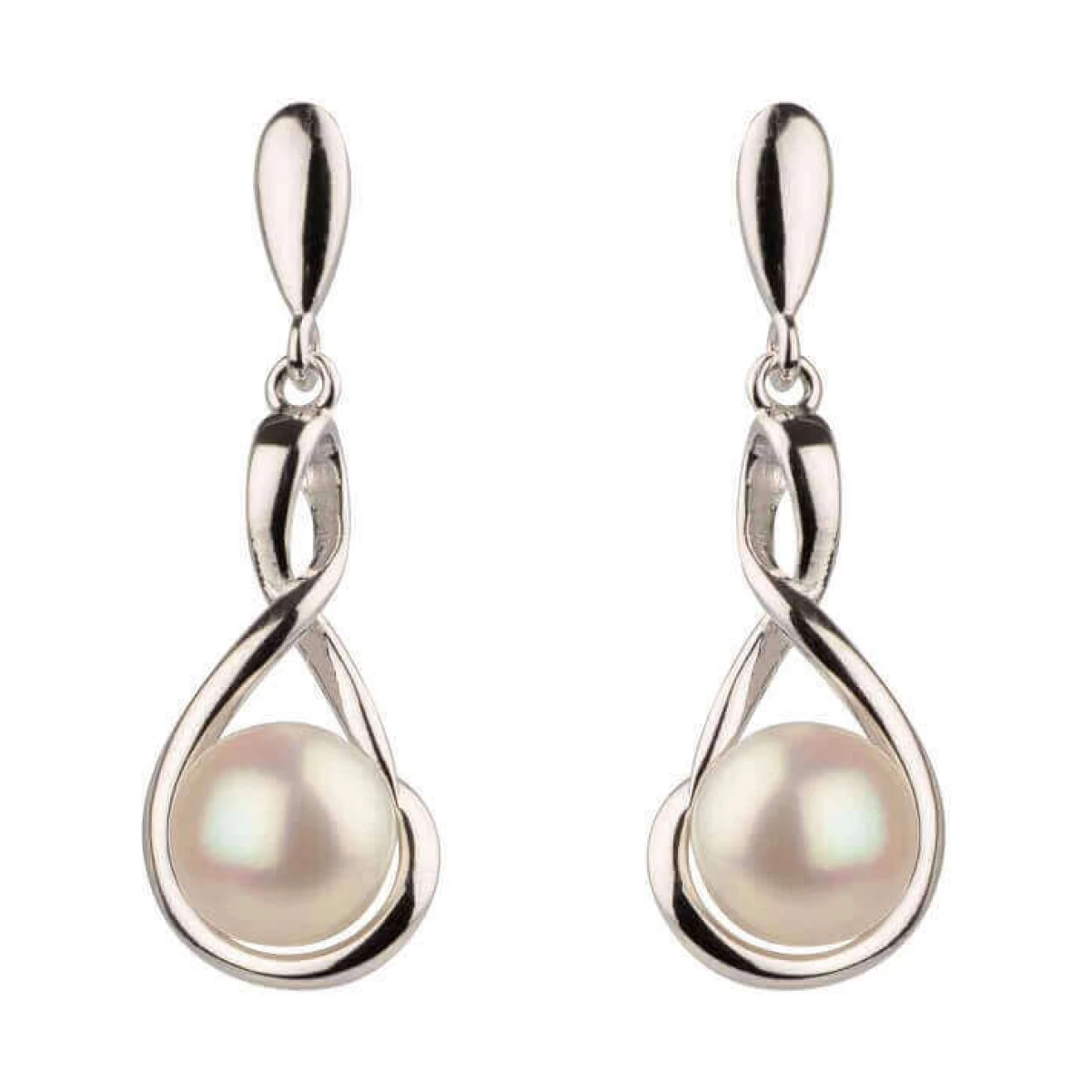  Freshwater Cultured Pearl Drop Earrings  |  Silver