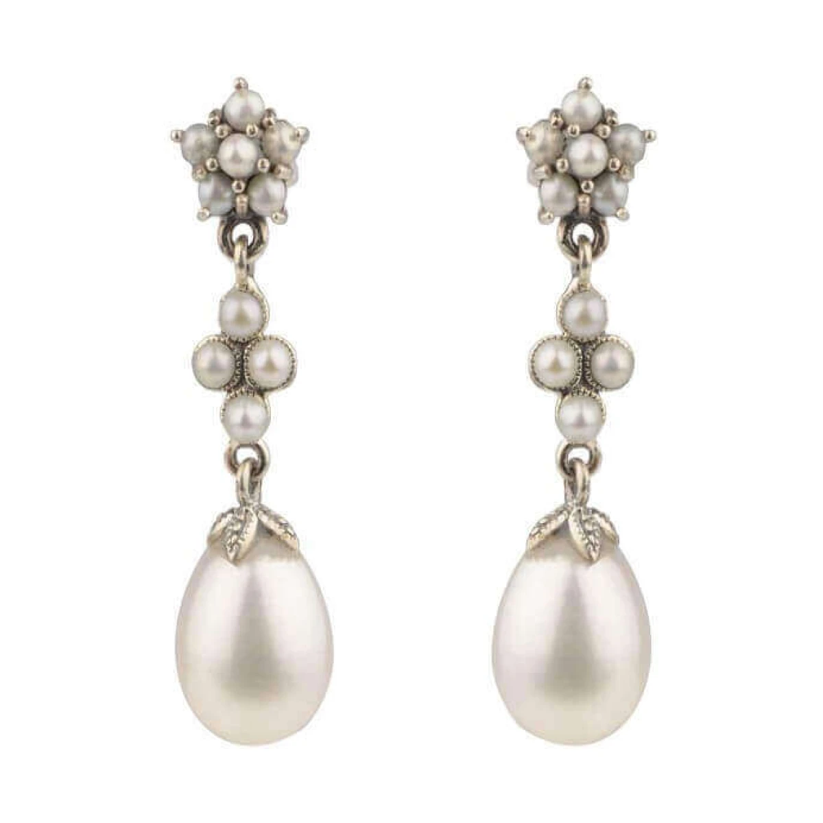  Seed & Freshwater Cultured Pearl Elegant Dropper Earrings  |  Silver