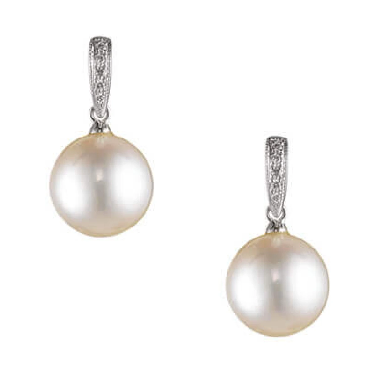 Dainty Vintage Style Freshwater Pearl & Diamond Earrings  |  18ct White Gold
