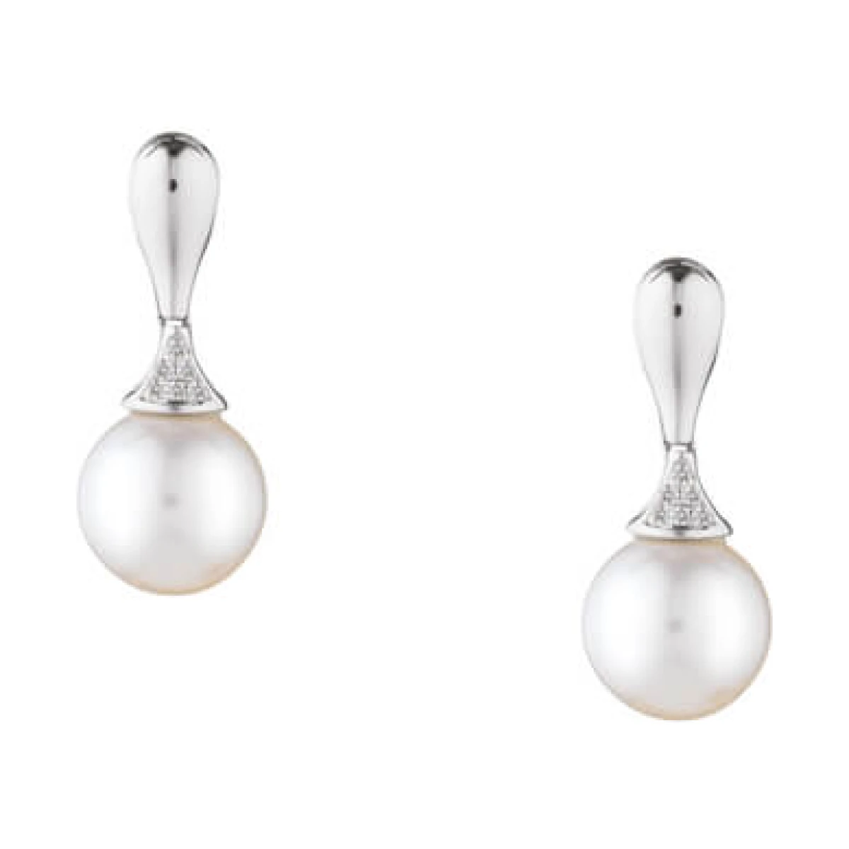 Contemporary Pear-shape Pearl and Diamond Drop Earrings  |  18ct White Gold