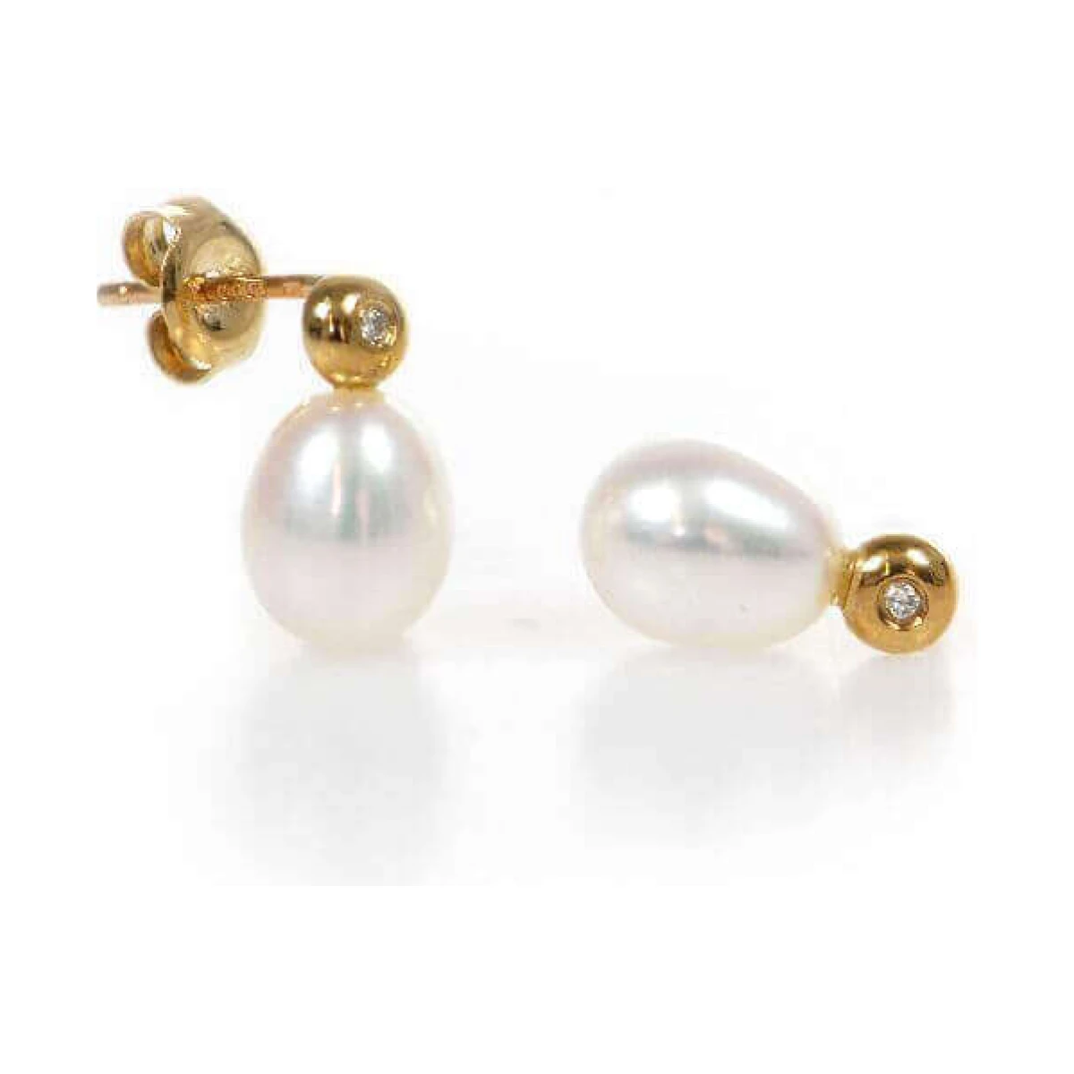 Simple Freshwater Pearl and Diamond Earrings  |  9ct Gold