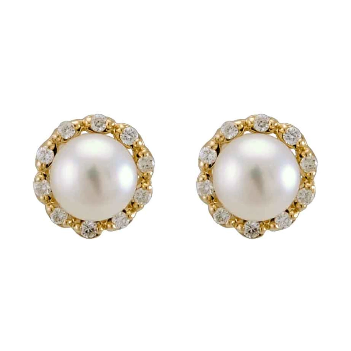 Freshwater Pearl & Diamond Dainty Cluster Earrings  |  9ct Gold 