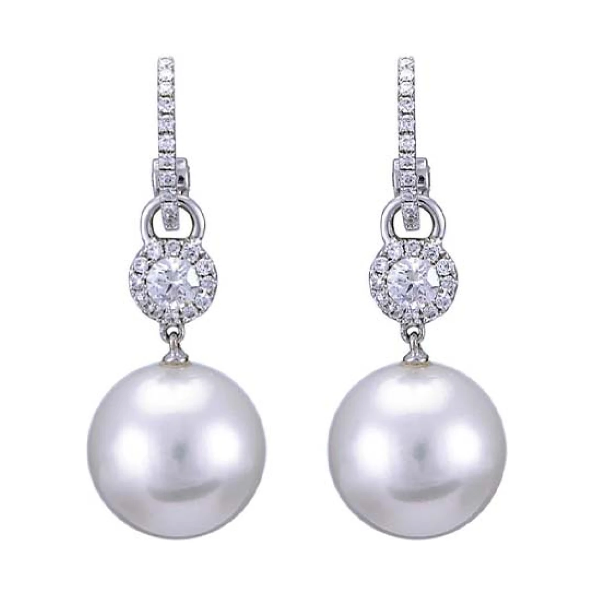 South Sea Pearl & Diamond Drop Earrings  |  18ct White Gold
