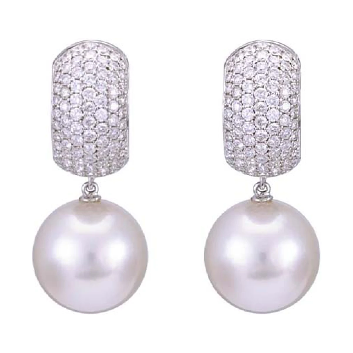 South Sea Pearl & Diamond Huggie Earrings | 18 ct White Gold 