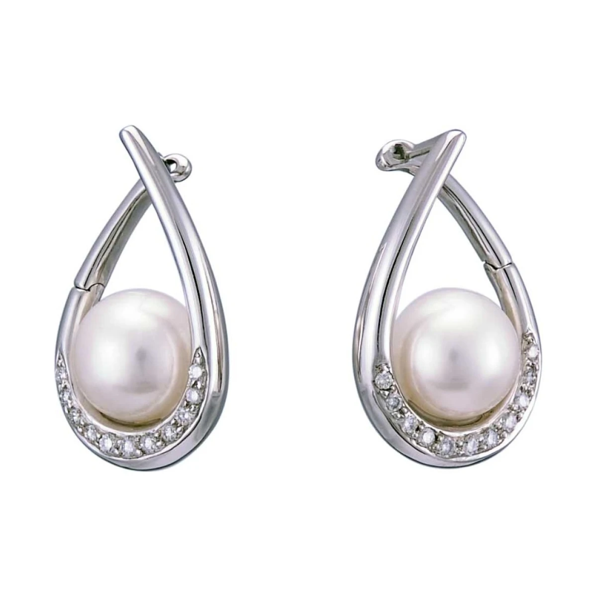 Freshwater Pearl & Diamond 'Sling' Design Earrings  |  14ct White Gold