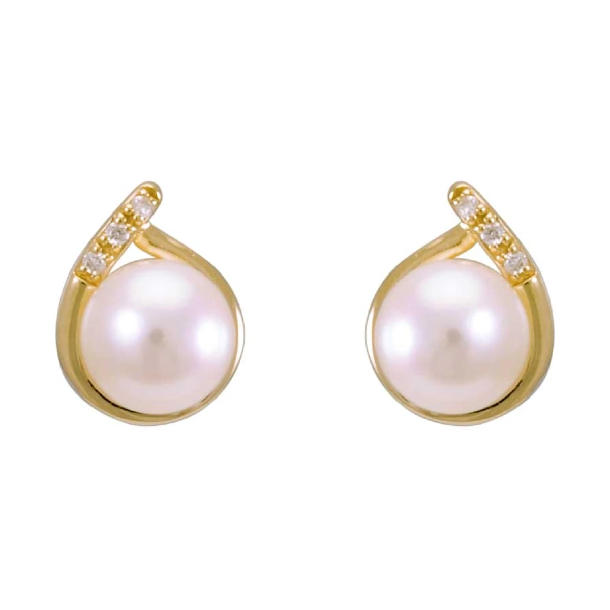 Freshwater Pearl & Diamond Crossover Dainty Stud Earrings  |  9ct Gold