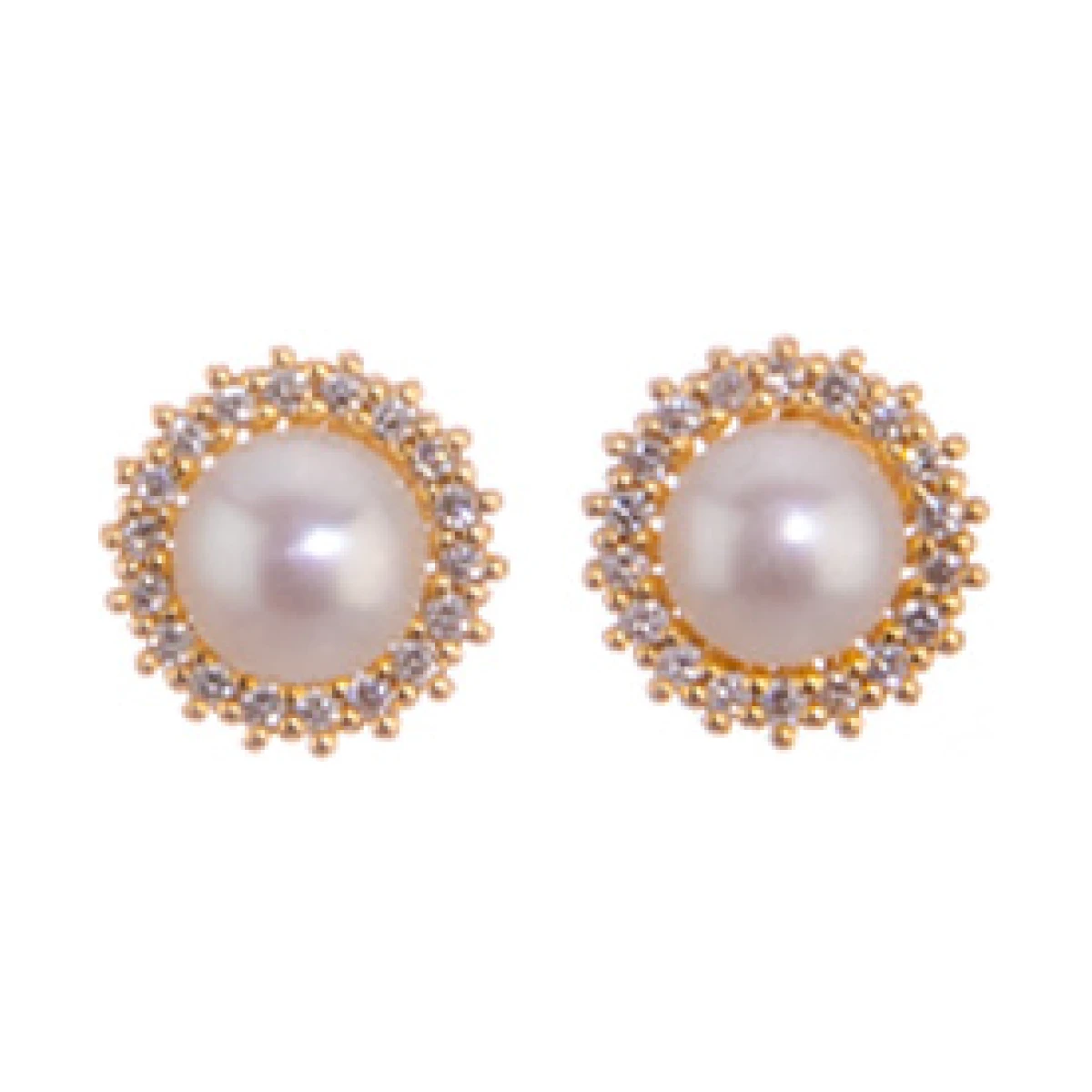 Freshwater Pearl and Diamond Halo Cluster Earrings  |  9ct Yellow Gold