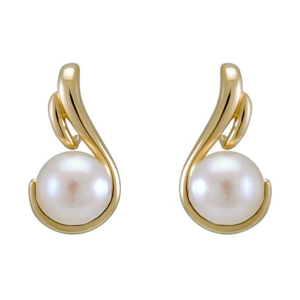 Freshwater Pearl Contemporary Scroll Design Earrings  |  9ct Yellow Gold