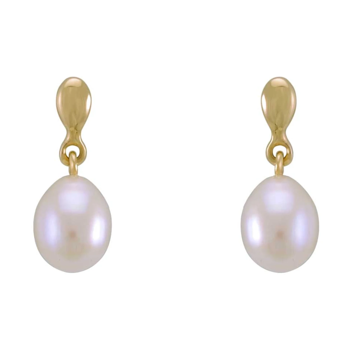 Freshwater Pearl Plain Inverted Pear-Shape Drop Earrings  |  9ct Yellow Gold
