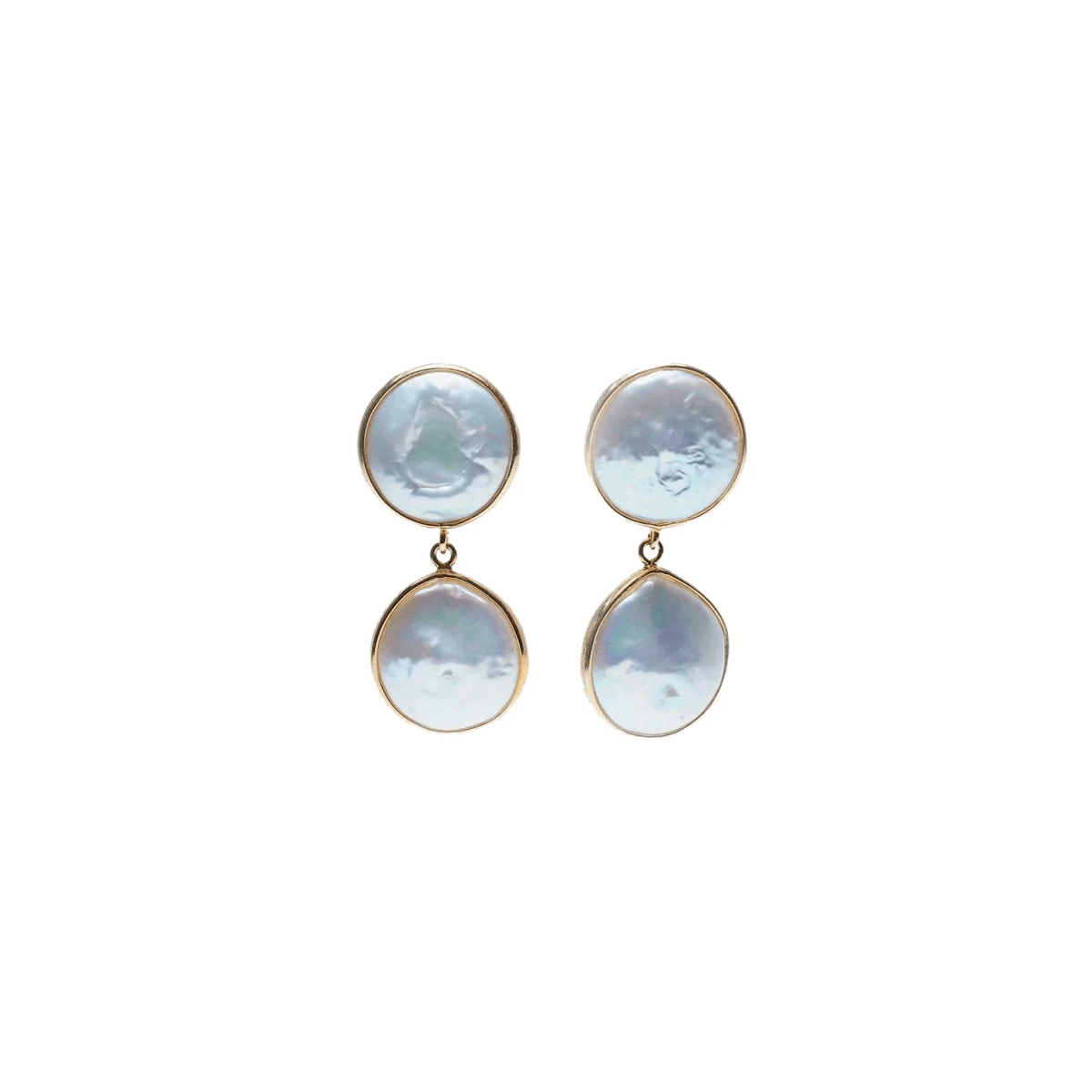 Freshwater Coin Pearl Double Drop Earrings  |  Silver Gilt