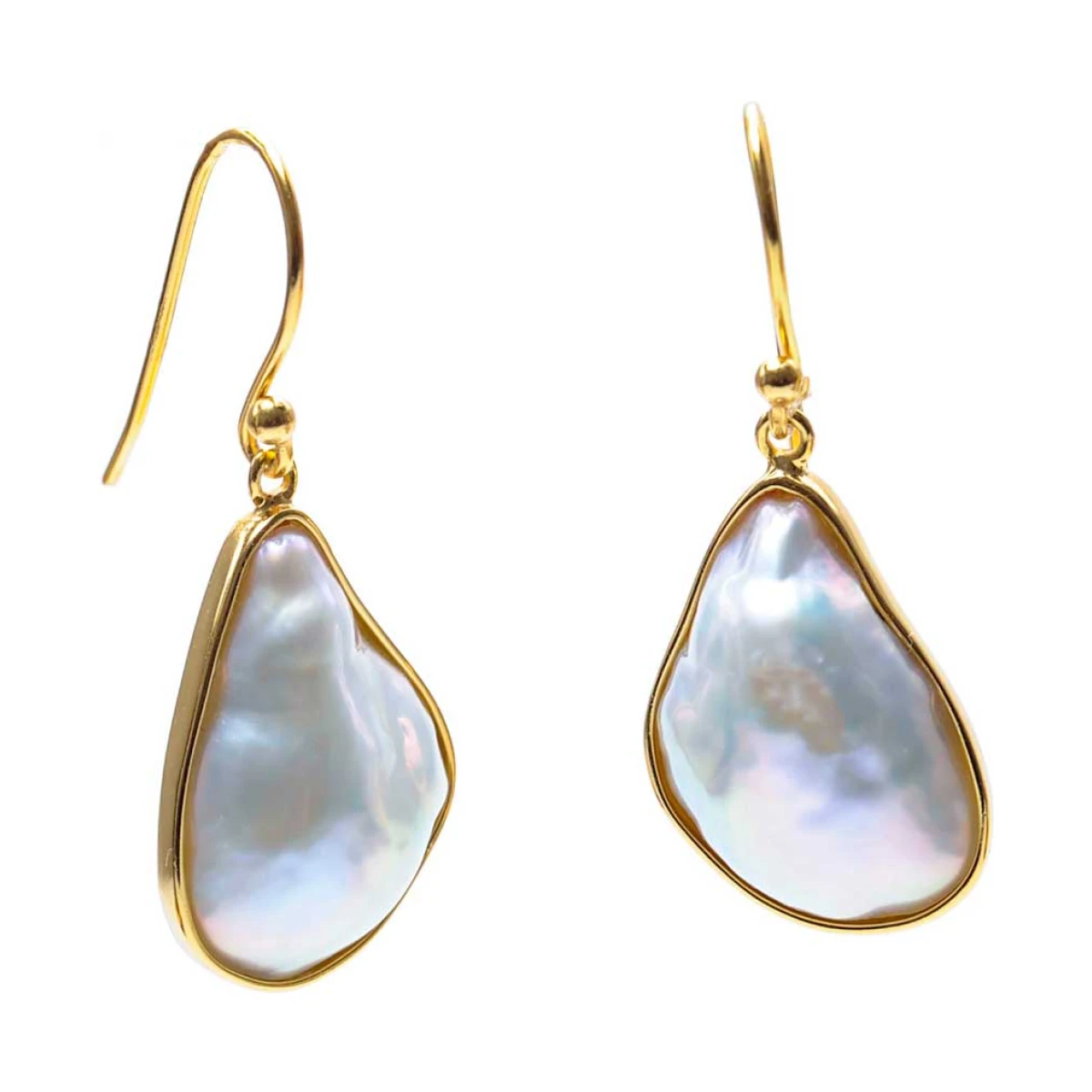 Freshwater Baroque Drop Hook Wire Earring  |  Silver Gilt