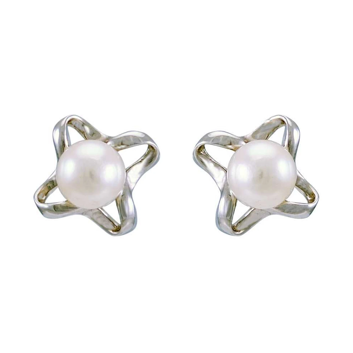 Akoya Pearl "Spangle" Design Stud Earrings  |  14ct White Gold