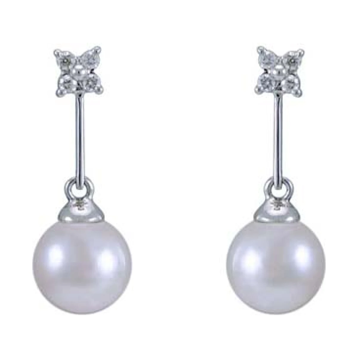 Akoya Pearl & Diamond 4 Stone Diamond Drop Earrings  |  18ct White Gold