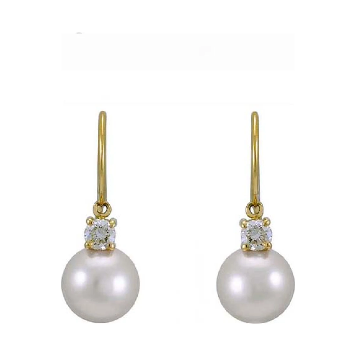 Akoya Pearl & Diamond Hook Wire Drop Earrings  |  18ct Yellow Gold