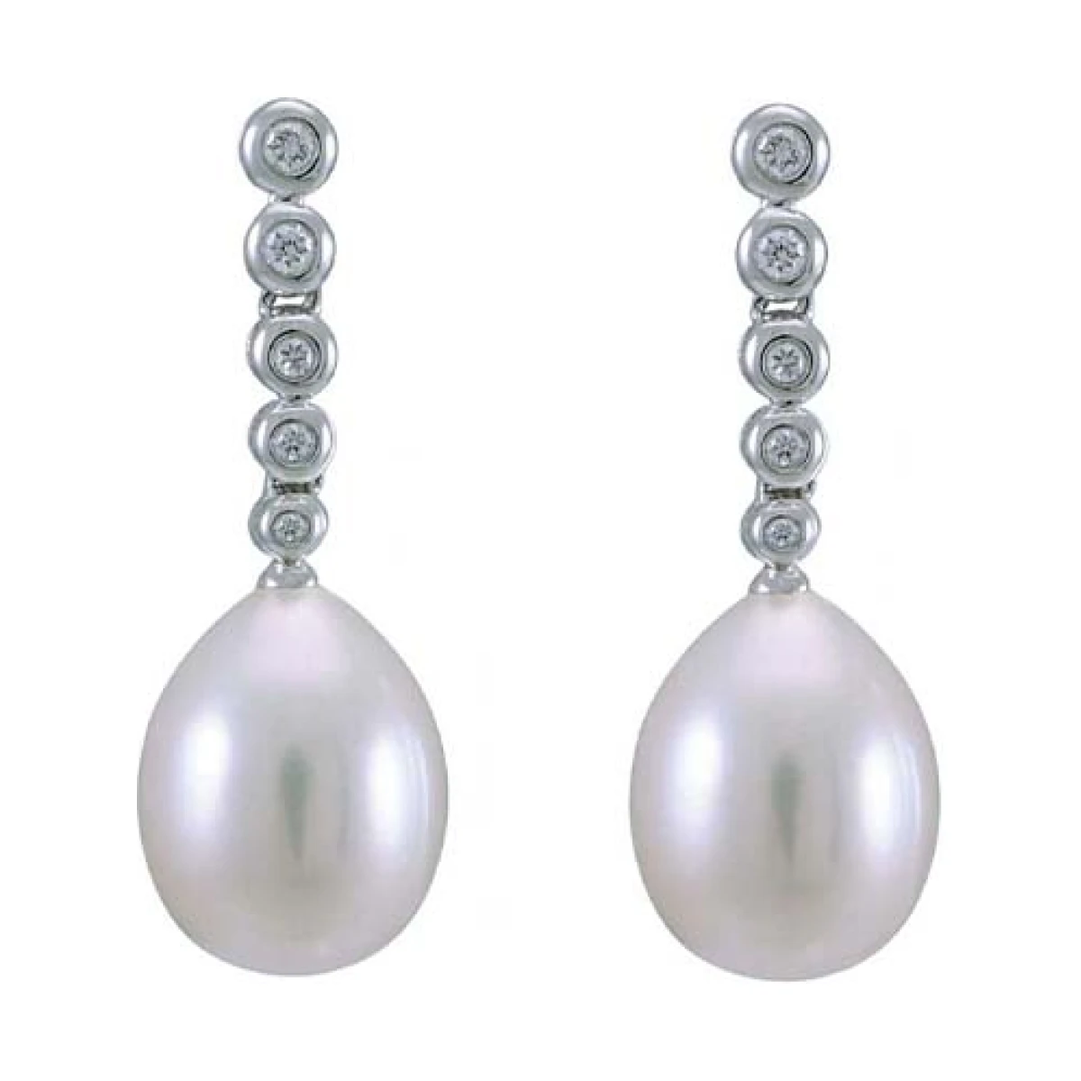 Freshwater Pearl & Diamond Line Drop Earrings  |  18ct White Gold 
