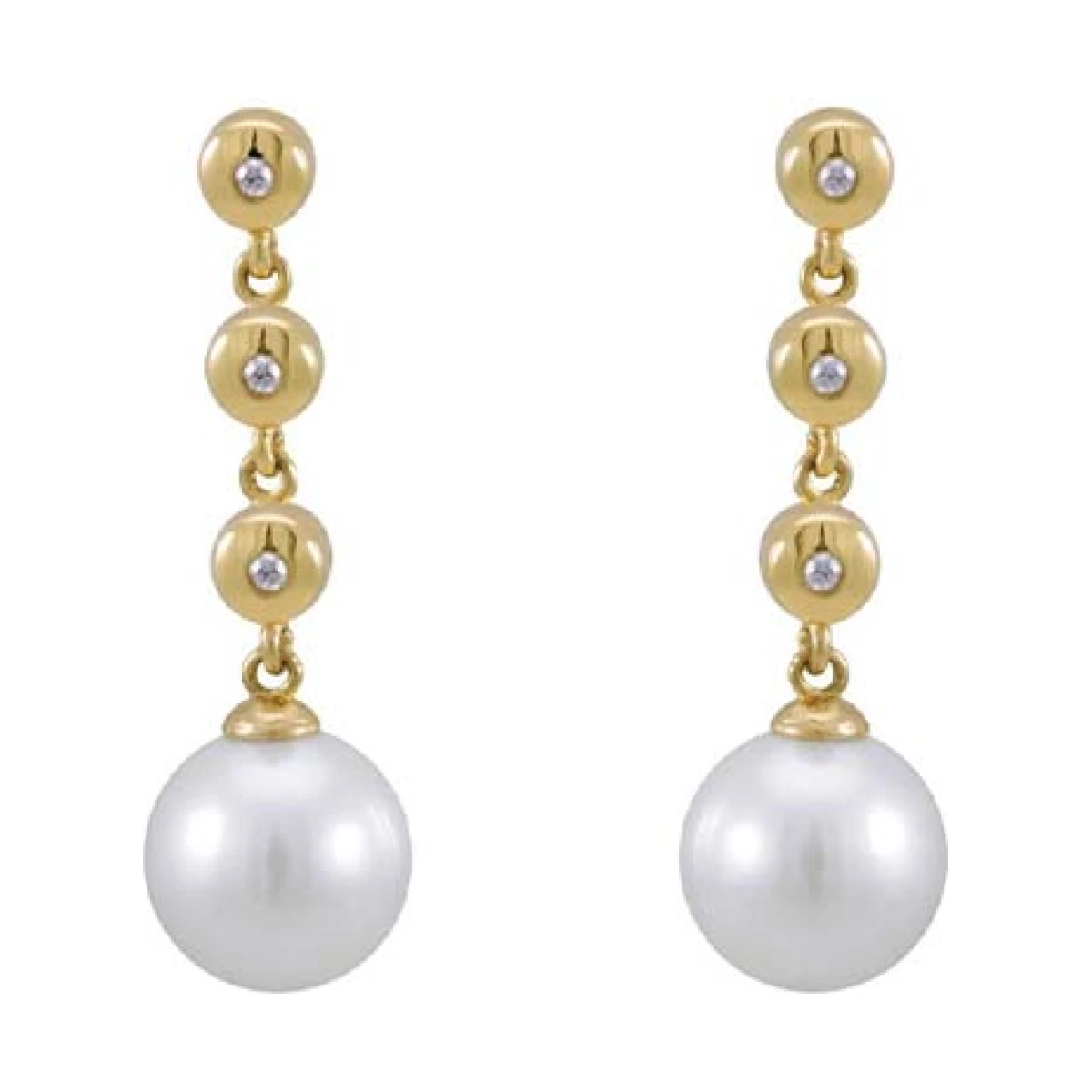 Akoya Pearl & Diamond Triple Collet  Drop Earrings  |  18ct Yellow Gold