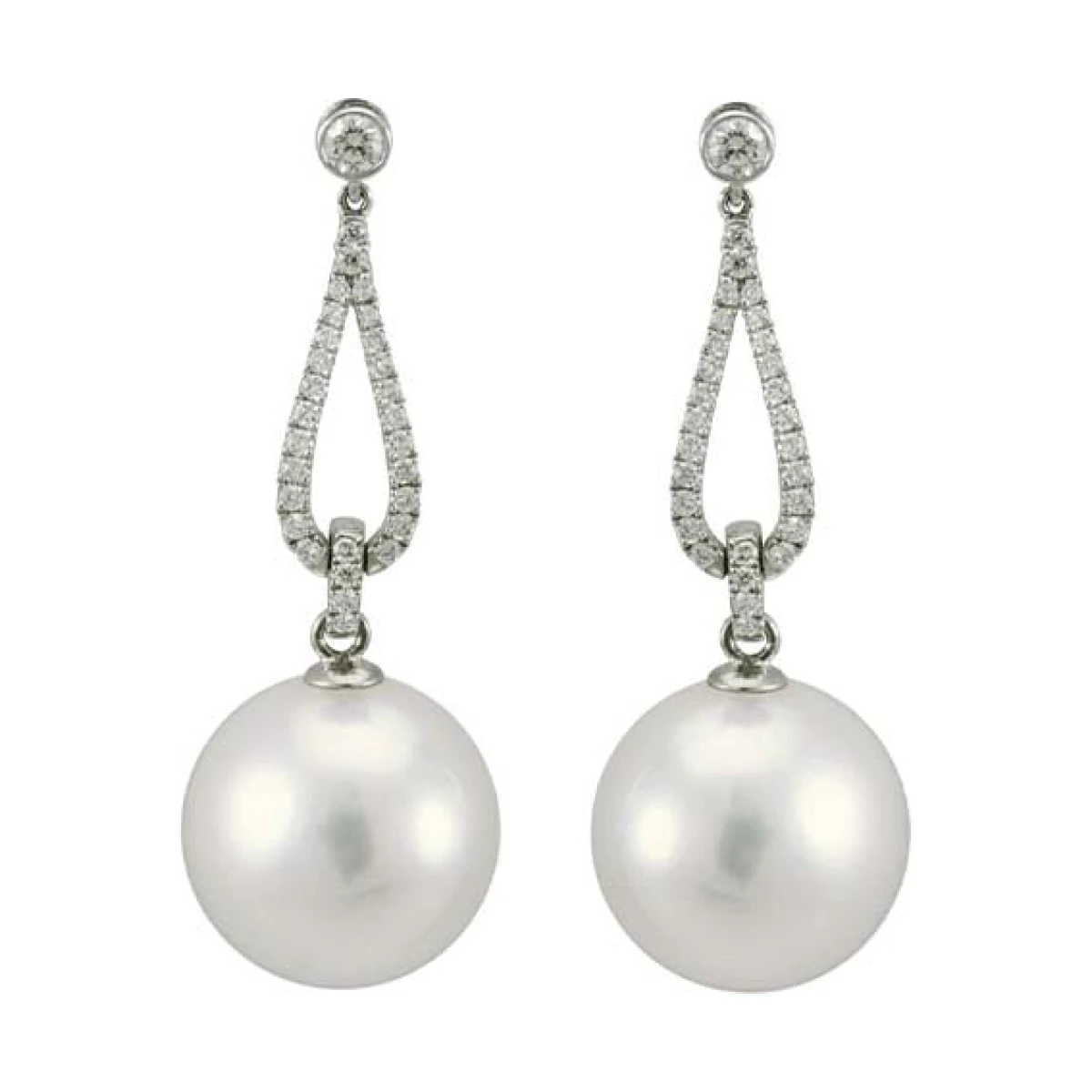 South Sea Pearl & Diamond Elegant Tapered Loop Earrings  |  18ct White Gold