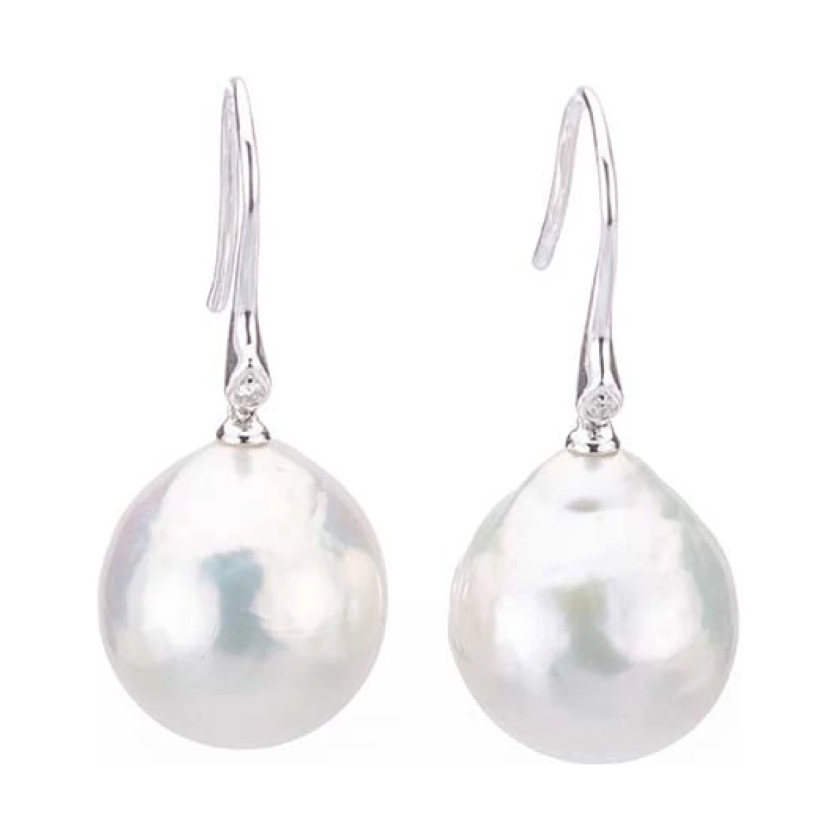 Baroque Freshwater Drop Pearl & Diamond Hook Earrings  |  18ct White Gold
