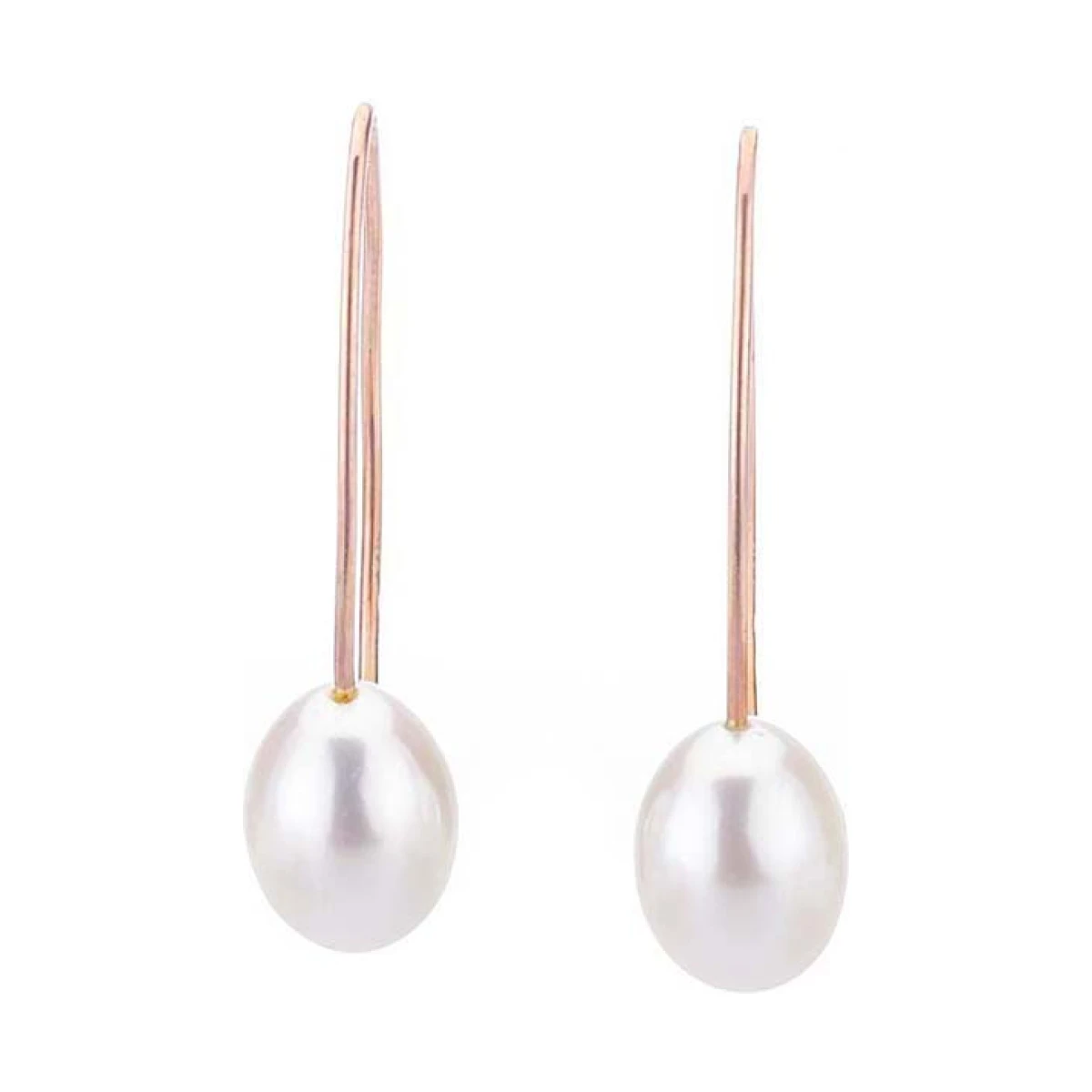 Freshwater Elongated Hook Drop Pearl Earrings  |  9ct Rose Gold