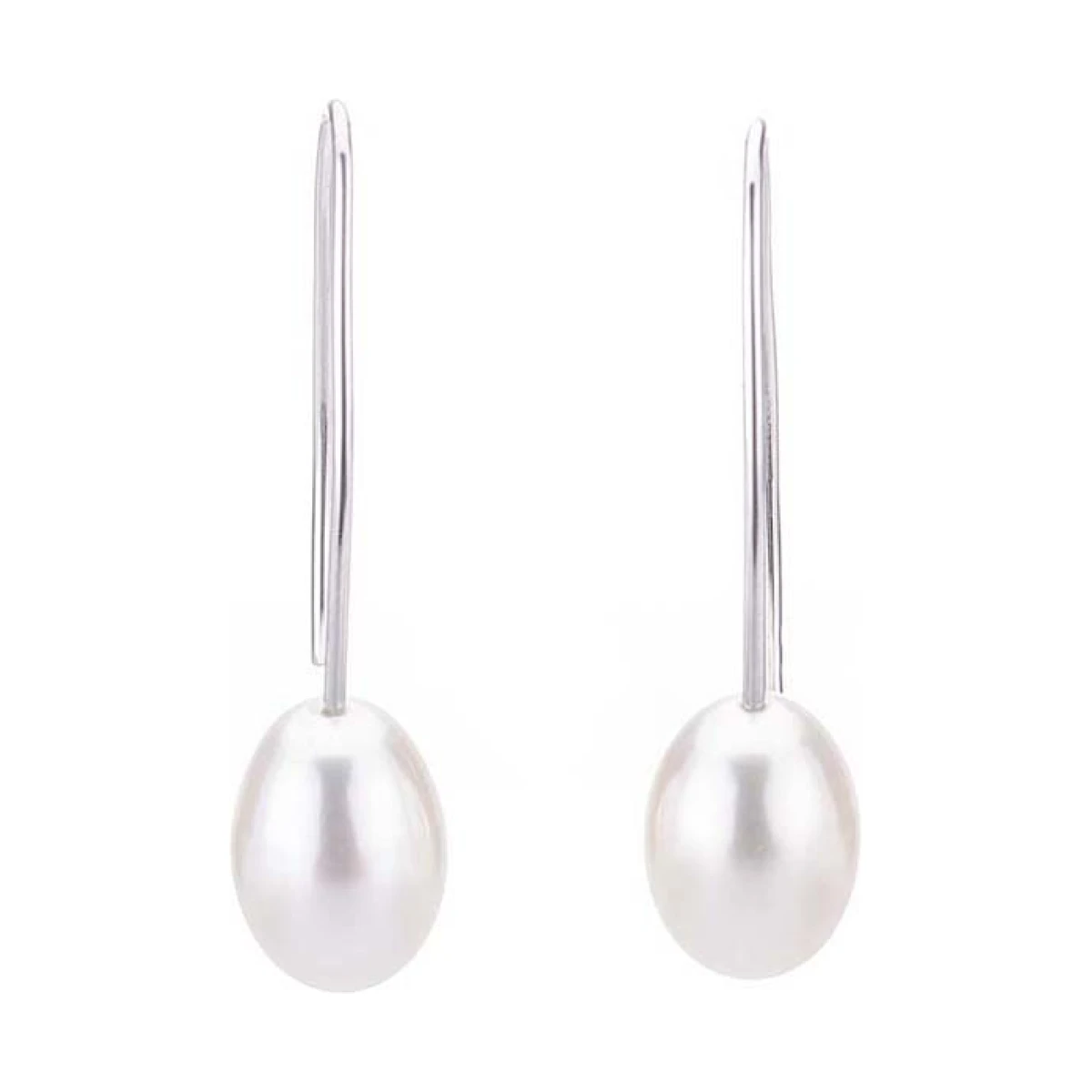 Freshwater Elongated Hook Drop Pearl Earrings  |  9ct White Gold