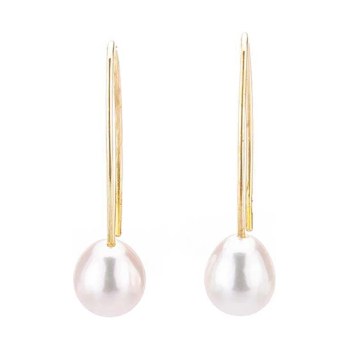 Freshwater Elongated Hook Drop Pearl Earrings  |  9ct Yellow Gold