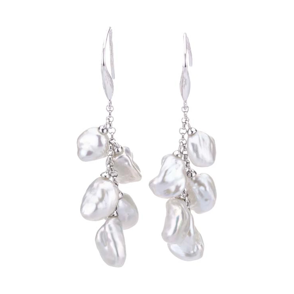 Waterfall Keshi Pearl Hook Earrings | 14ct White Gold