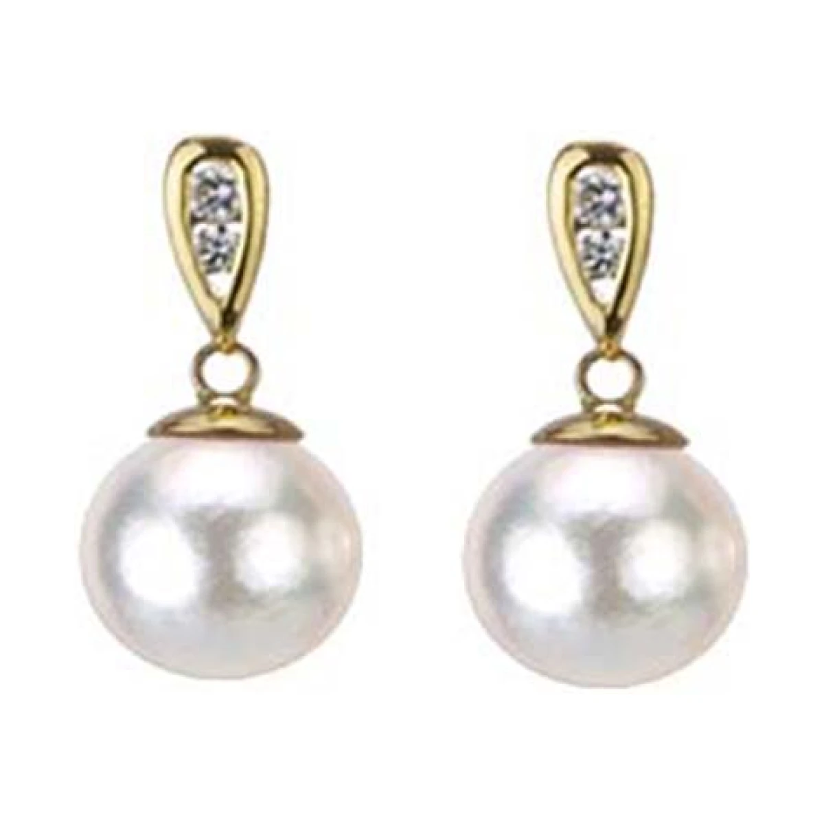 Akoya Pearl & Diamond Channel Set Earrings | 18ct Yellow Gold 