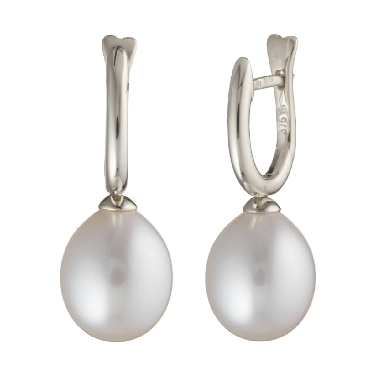 Freshwater Pearl Drop Huggie Earrings  |  9ct White Gold