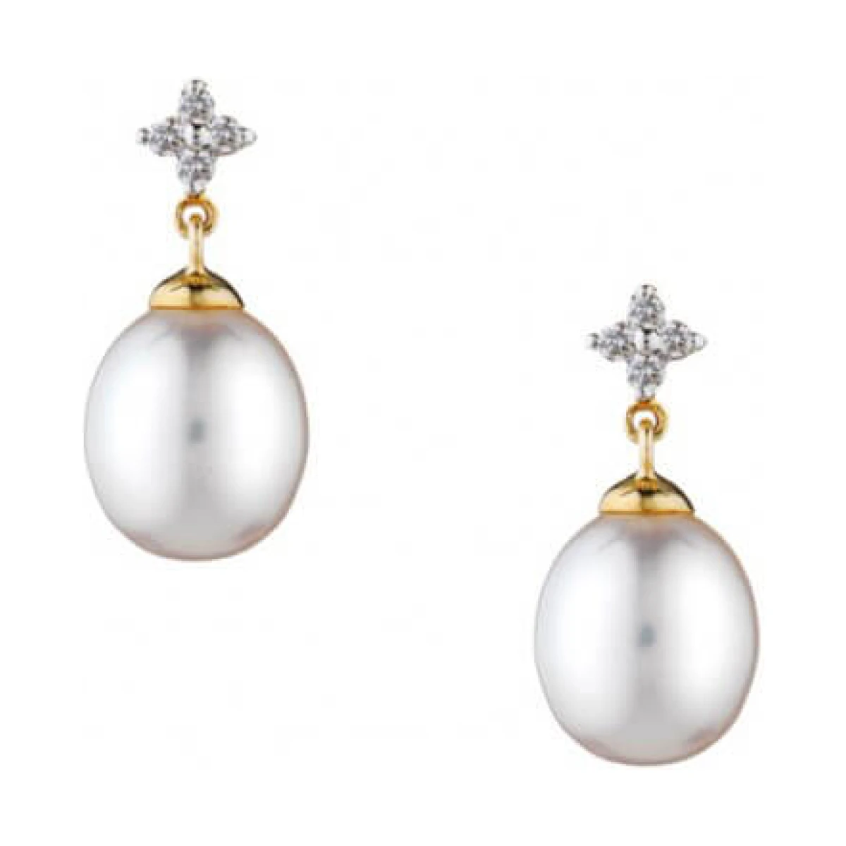 Diamond & Freshwater Cultured Pearl Drop Earrings  |  9ct Yellow Gold