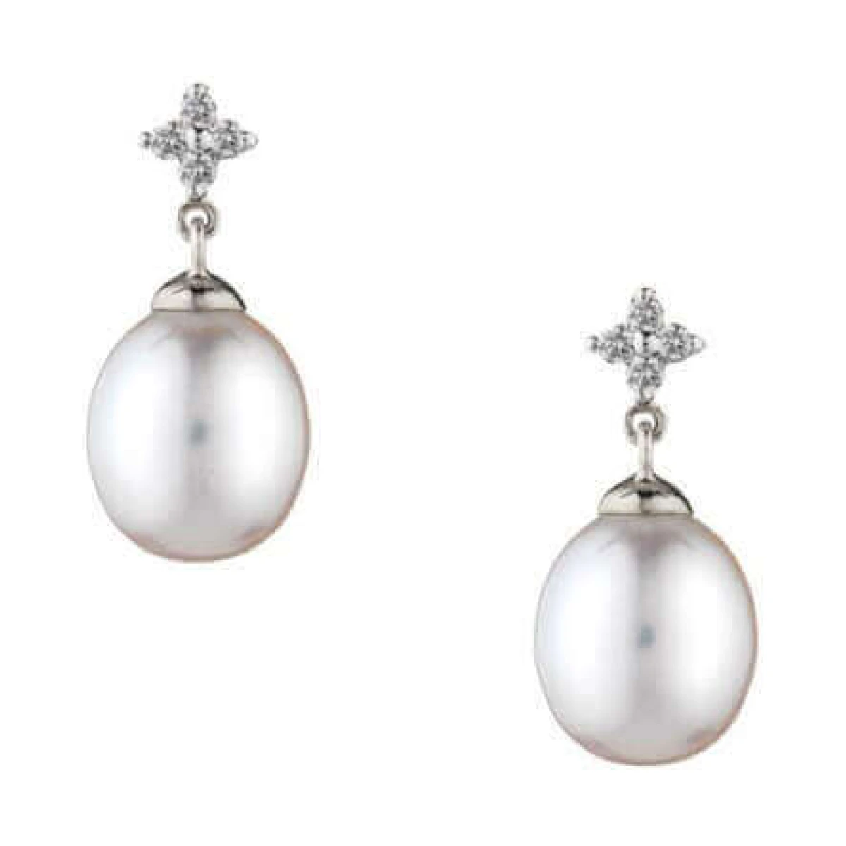 Diamond & Freshwater Cultured Pearl Drop Earrings  |  9ct White Gold