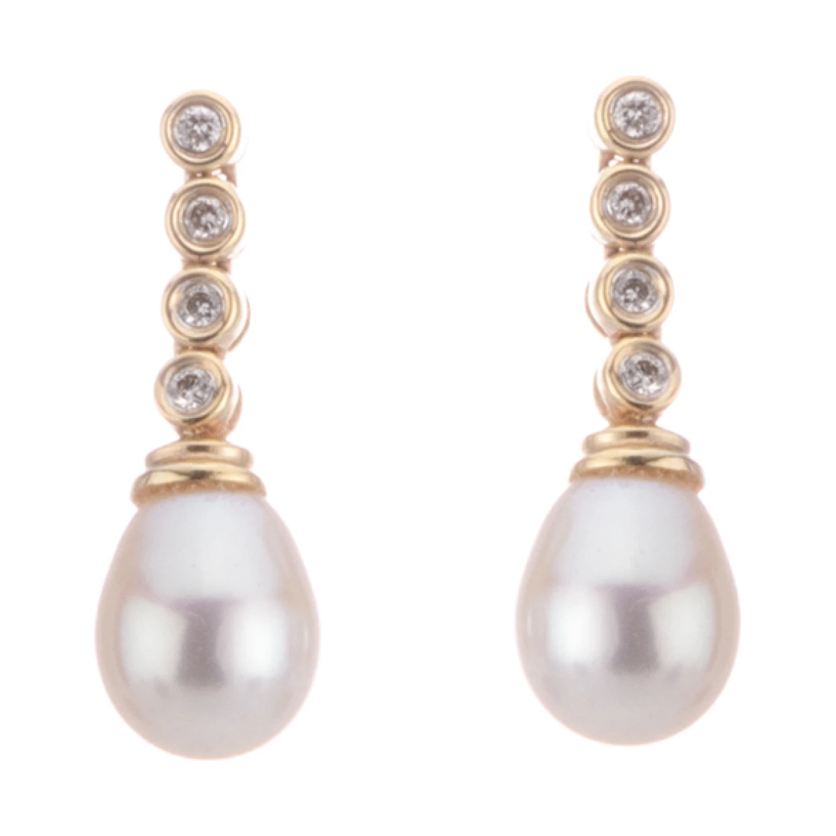 Freshwater Pearl & Diamond Drop Earrings  |  14ct Yellow Gold