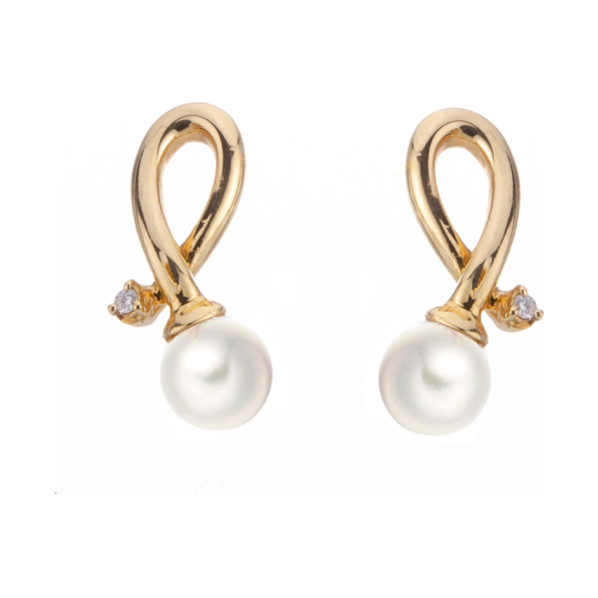 Akoya Pearl & Diamond Stud Earings  |  18ct Yellow Gold