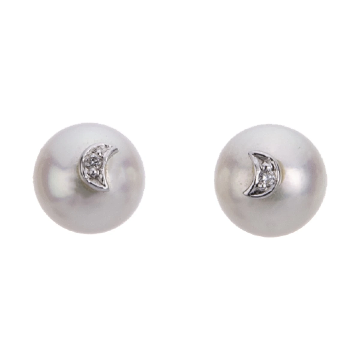 Akoya Pearl & Diamond Crescent Stud Earrings  |  14ct White Gold