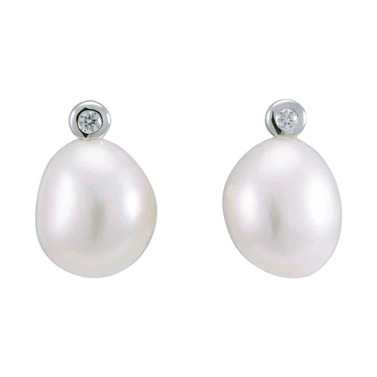 Freshwater Semi-baroque Pearl & Diamond Stud Earrings  |  9ct White Gold