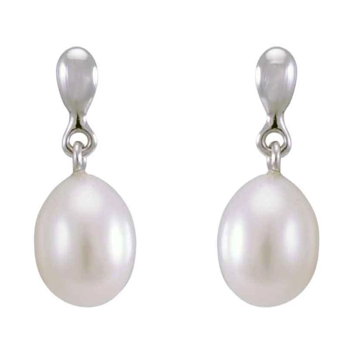 Freshwater Pearl Plain Inverted Pear-Shape Drop Earrings  |  9ct White Gold