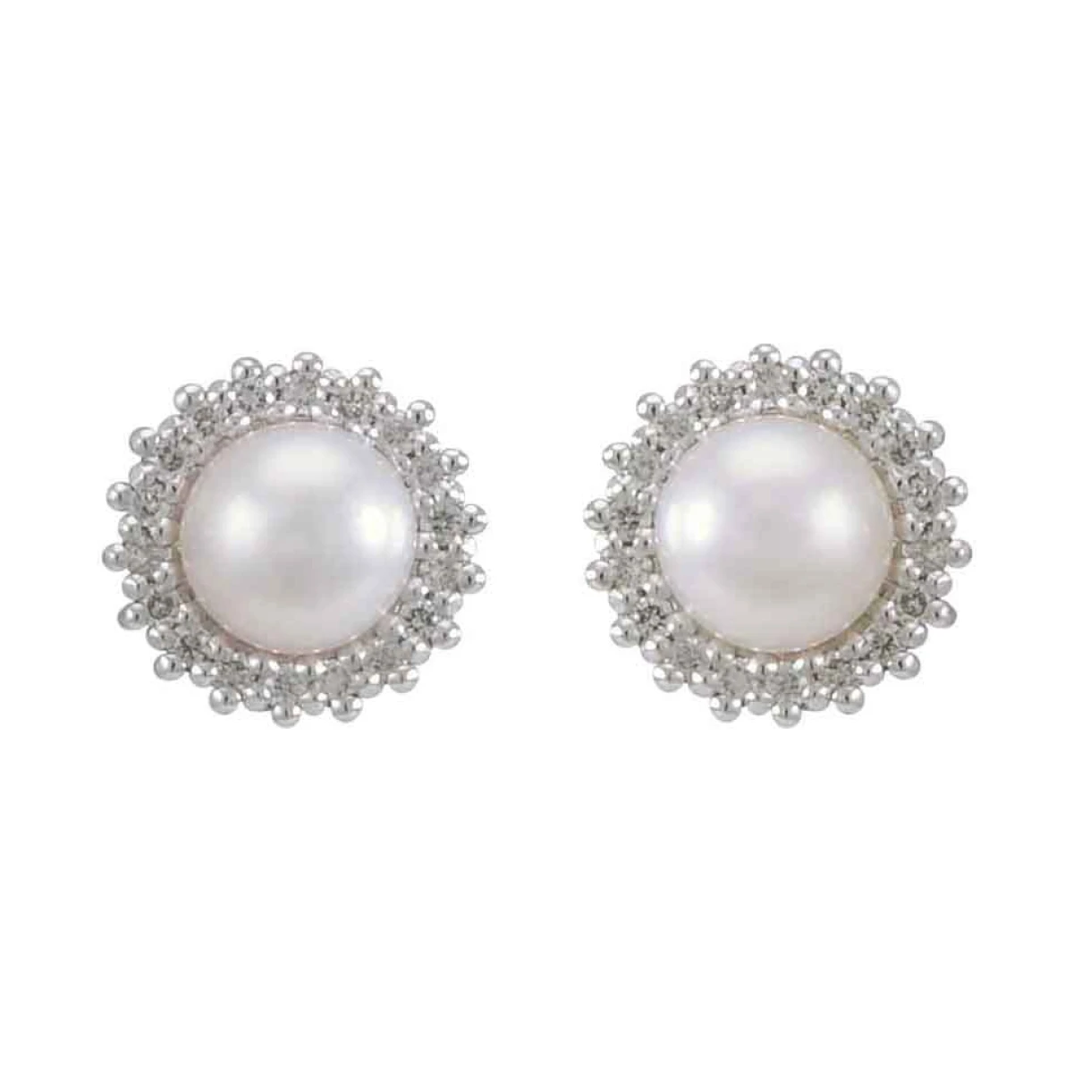 Freshwater Pearl and Diamond Halo Cluster Earrings  |  9ct White Gold