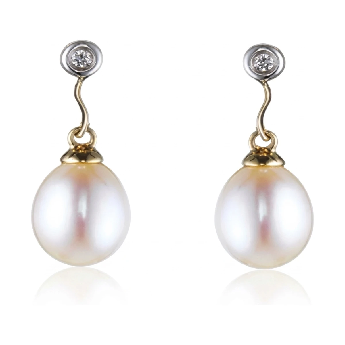 Freshwater Drop Pearl & Diamond Earrings  |  9ct Gold