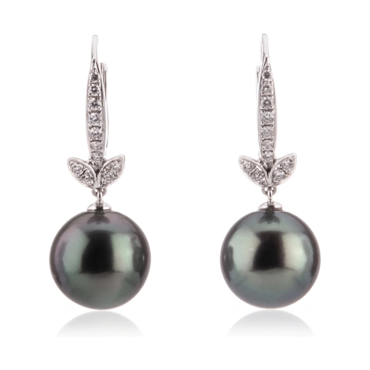 Tahitian Pearl & Diamond Lever Hook Earrings  |  18ct White Gold