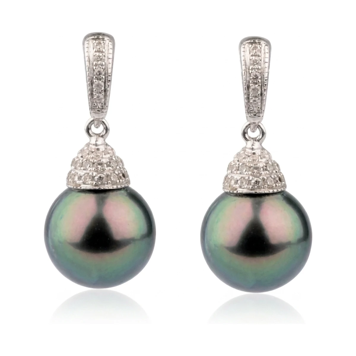 Tahitian Cultured Drop Pearl & Diamond Earrings  |  18ct White Gold