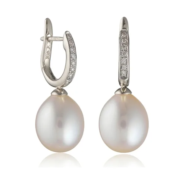 Freshwater Cultured Pearl & Diamond Huggie Earrings  |  9ct Gold
