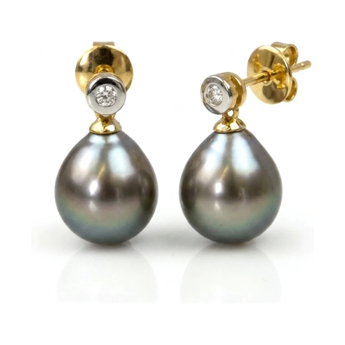 Tahitian Pearl & Diamond Drop Earrings  |  18ct Gold 