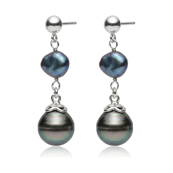 Tahitian Baroque & Freshwater Keshi Pearl Earrings  |  Silver
