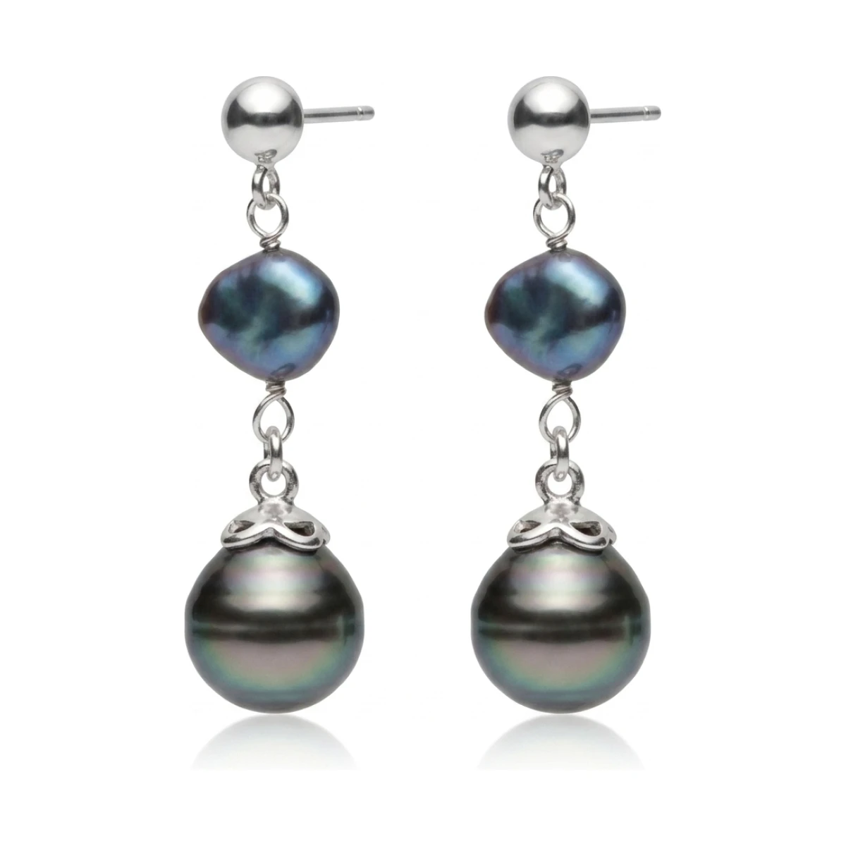 Tahitian Baroque & Freshwater Keshi Pearl Earrings  |  Silver