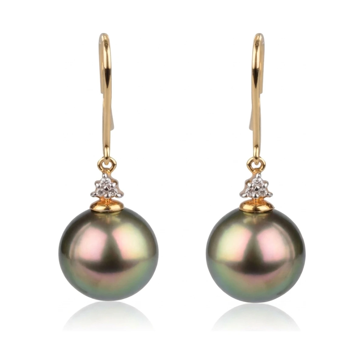 Tahitian Cultured Pearl & Diamond Drop Earrings  |  18ct Yellow Gold