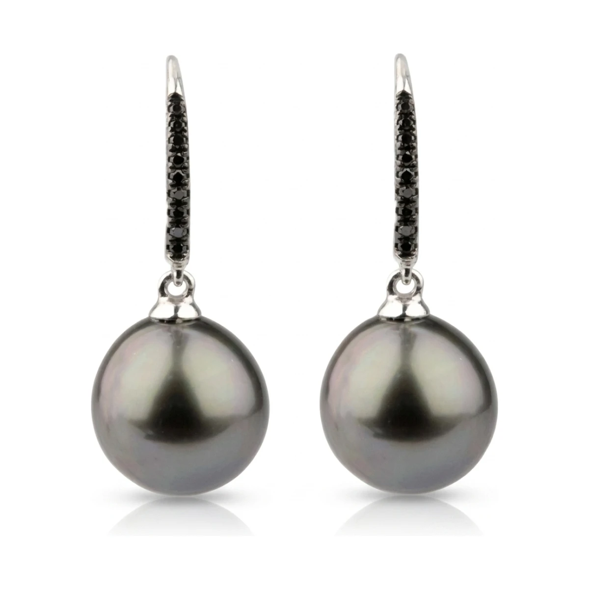 Tahitian Pearl & Black Diamond Set Hook Wire Earrings  |  18ct White Gold