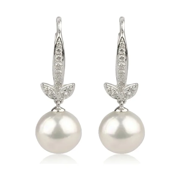 Akoya Pearl & Diamond Lever Hook Earrings  |  18ct White Gold
