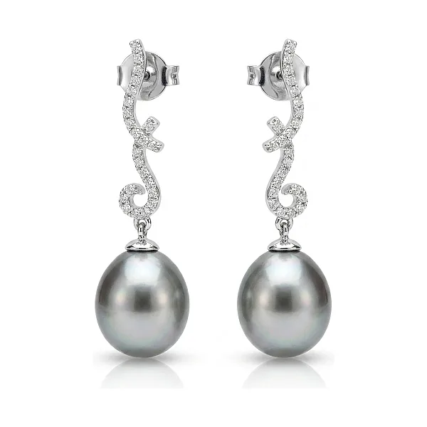 Tahitian Keshi Pearl & Diamond Drop Earrings  |  14ct White Gold