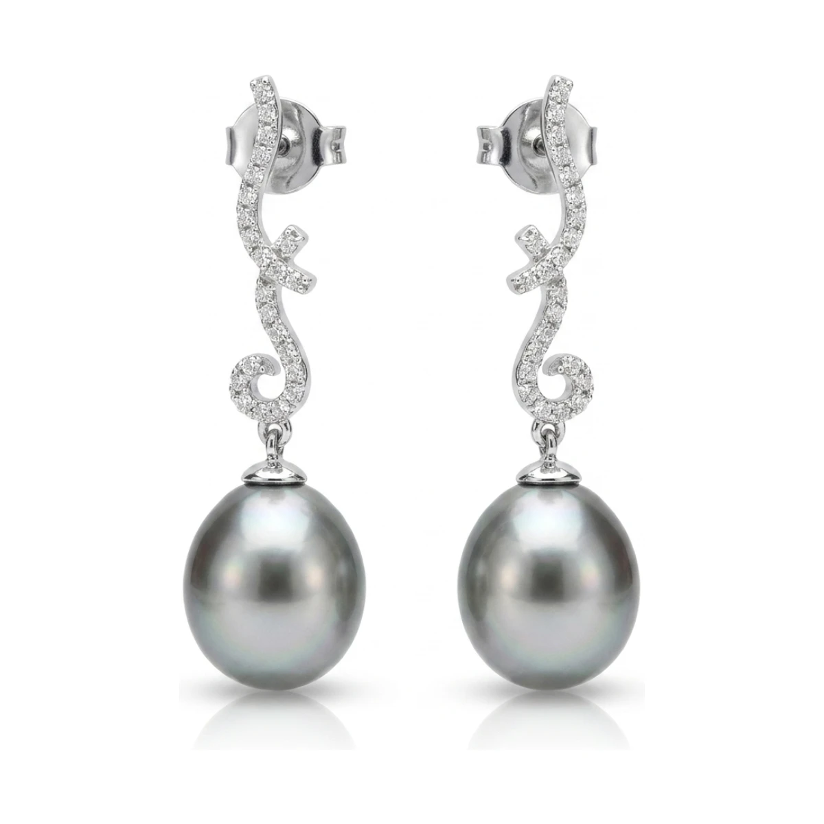 Tahitian Keshi Pearl & Diamond Drop Earrings  |  14ct White Gold