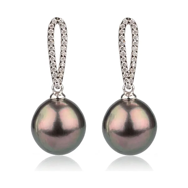 Tahitian Pearl & Diamond Drop Earrings  |  18ct White Gold
